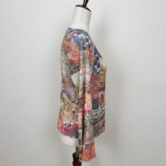 Y2K Vibrant Hawaiian Print Top Womens Medium* Hula Girl Lettuce Hem Dainty Fairy - Picture 8 of 12